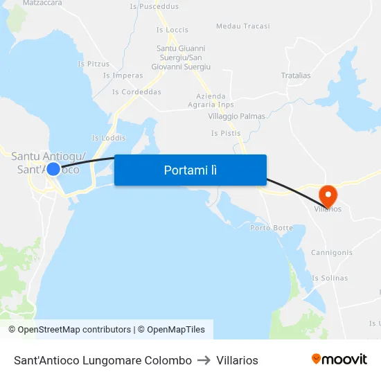 Sant'Antioco Lungomare Colombo to Villarios map