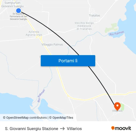 S. Giovanni Suergiu Stazione to Villarios map