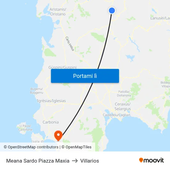 Meana Sardo Piazza Maxia to Villarios map