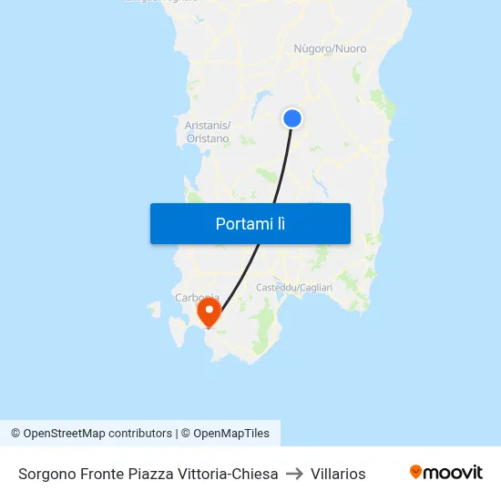 Sorgono Fronte Piazza Vittoria-Chiesa to Villarios map