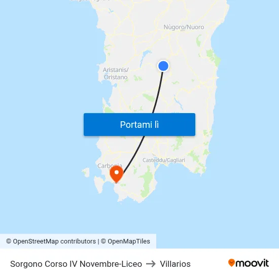 Sorgono Corso IV Novembre-Liceo to Villarios map