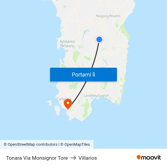 Tonara Via Monsignor Tore to Villarios map