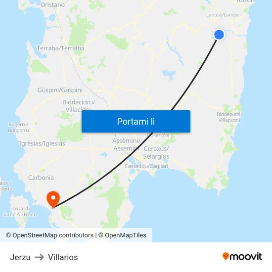 Jerzu to Villarios map