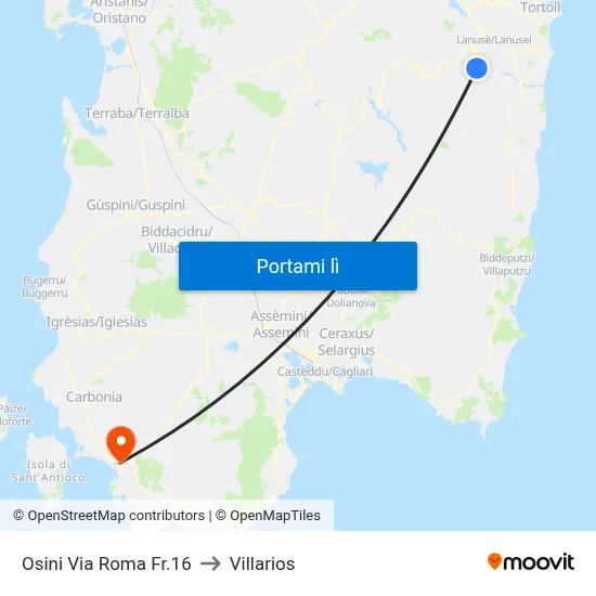 Osini Via Roma Fr.16 to Villarios map