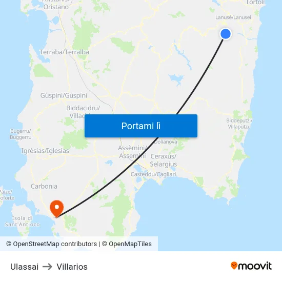 Ulassai to Villarios map