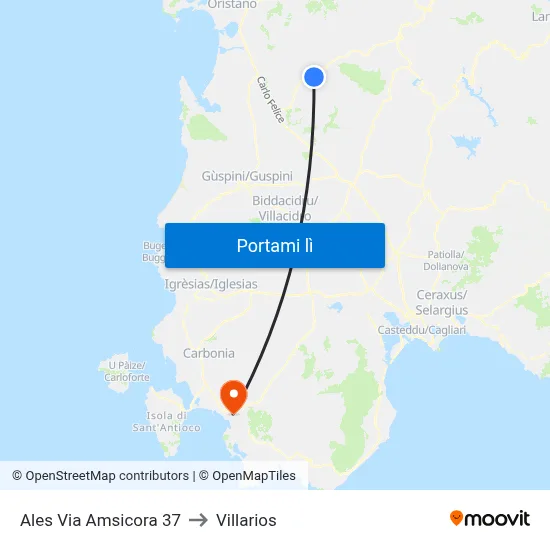 Ales Via Amsicora 37 to Villarios map