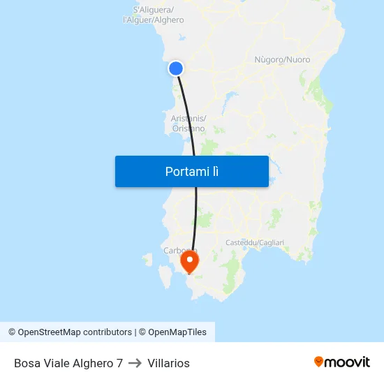 Bosa Viale Alghero 7 to Villarios map