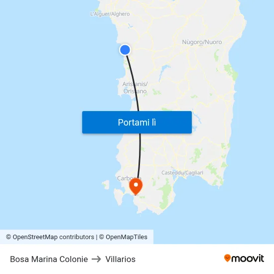 Bosa Marina Colonie to Villarios map