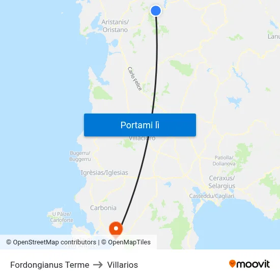 Fordongianus Terme to Villarios map