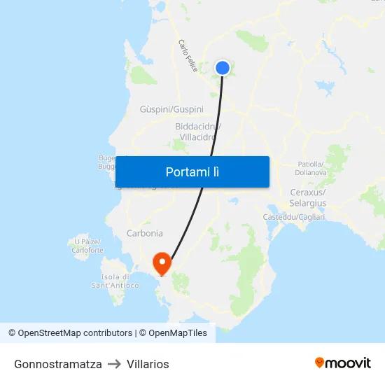 Gonnostramatza to Villarios map