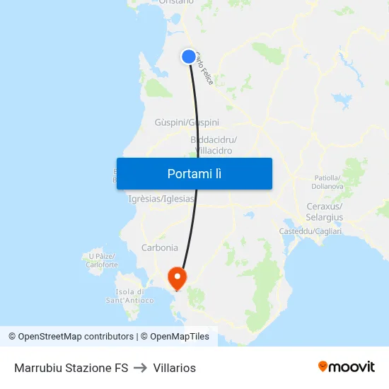 Marrubiu Stazione FS to Villarios map