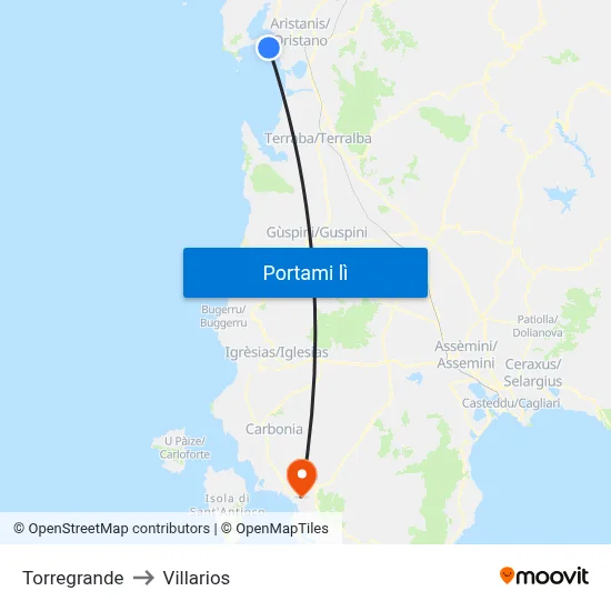 Torregrande to Villarios map
