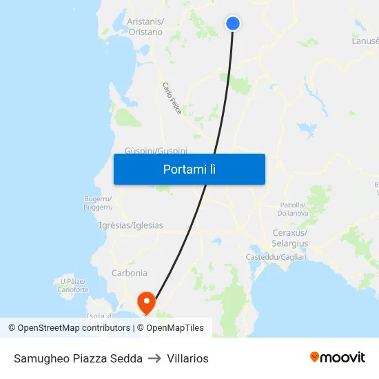 Samugheo Piazza Sedda to Villarios map