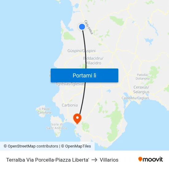 Terralba Via Porcella-Piazza Liberta' to Villarios map