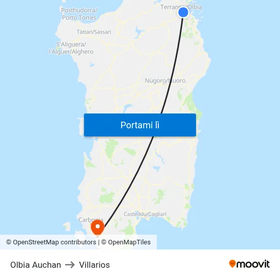 Olbia Auchan to Villarios map