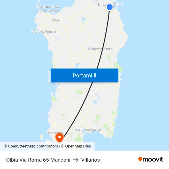 Olbia Via Roma 65-Manconi to Villarios map