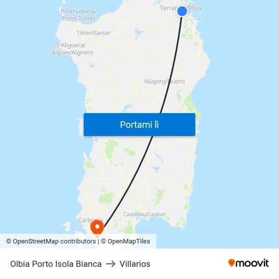 Olbia Porto Isola Bianca to Villarios map