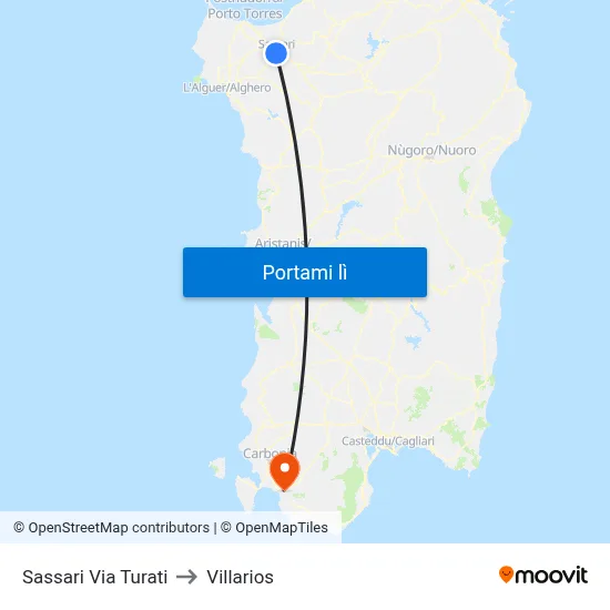 Sassari Via Turati to Villarios map