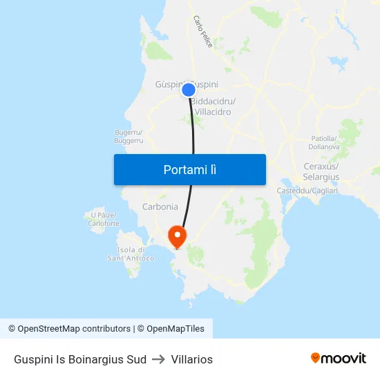 Guspini Is Boinargius Sud to Villarios map
