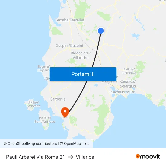 Pauli Arbarei Via Roma 21 to Villarios map