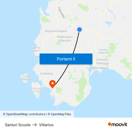 Sanluri Scuole to Villarios map