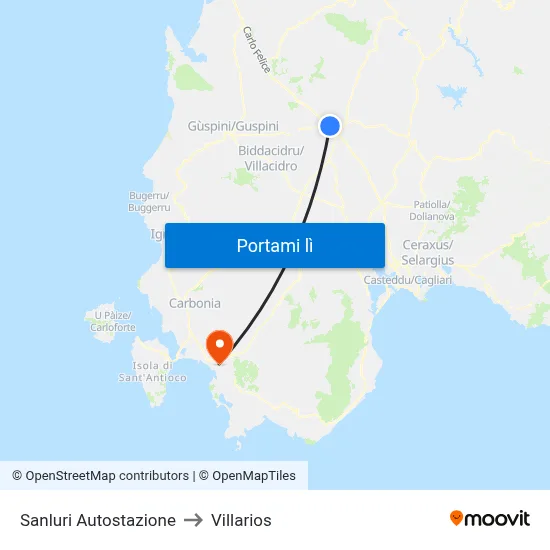 Sanluri Autostazione to Villarios map