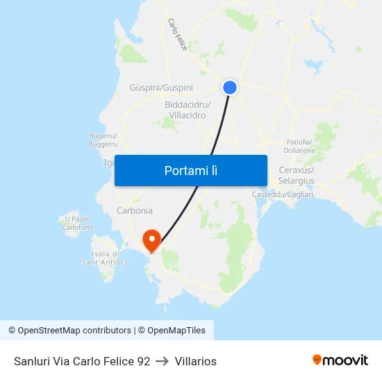 Sanluri Via Carlo Felice 92 to Villarios map
