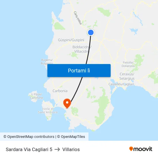 Sardara Via Cagliari 5 to Villarios map