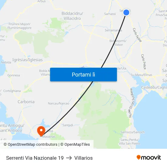 Serrenti Via Nazionale 19 to Villarios map