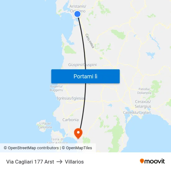 Via Cagliari 177 Arst to Villarios map