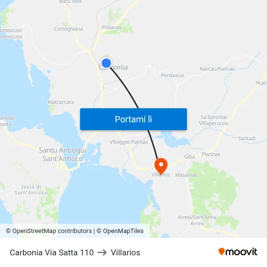Carbonia Via Satta 110 to Villarios map