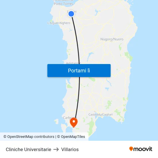 Cliniche Universitarie to Villarios map