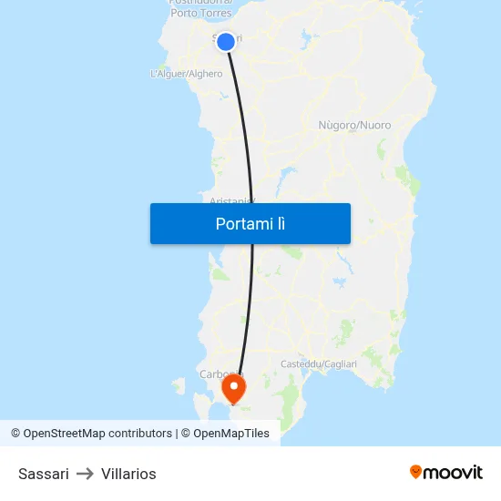 Sassari to Villarios map