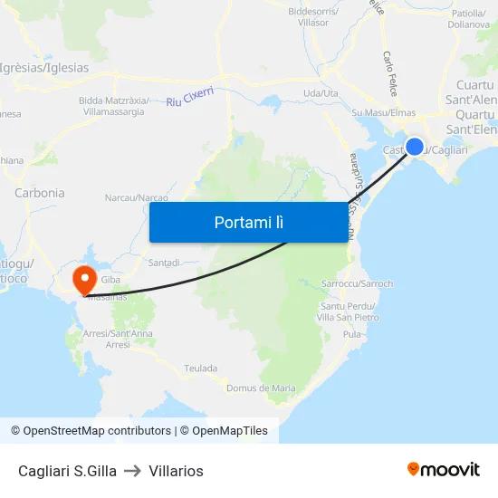 Cagliari S.Gilla to Villarios map