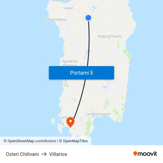 Ozieri Chilivani to Villarios map