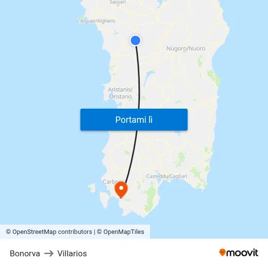 Bonorva to Villarios map