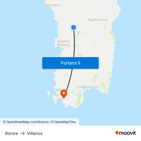 Borore to Villarios map