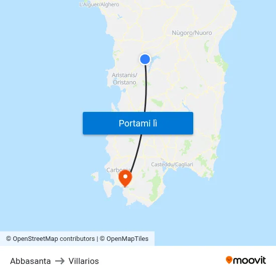 Abbasanta to Villarios map