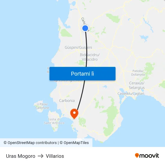 Uras Mogoro to Villarios map