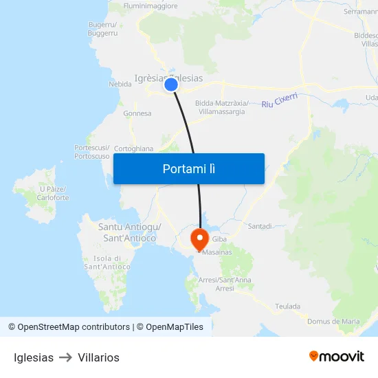 Iglesias to Villarios map