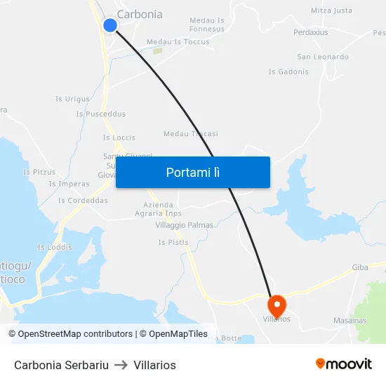 Carbonia Serbariu to Villarios map