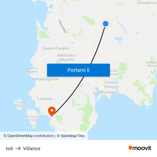 Isili to Villarios map