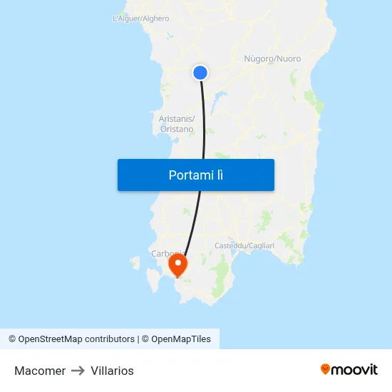 Macomer to Villarios map