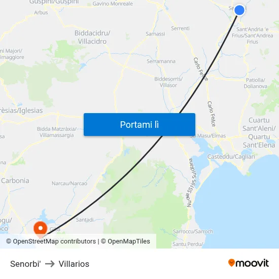 Senorbi' to Villarios map