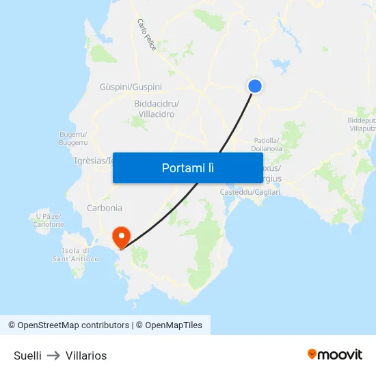 Suelli to Villarios map