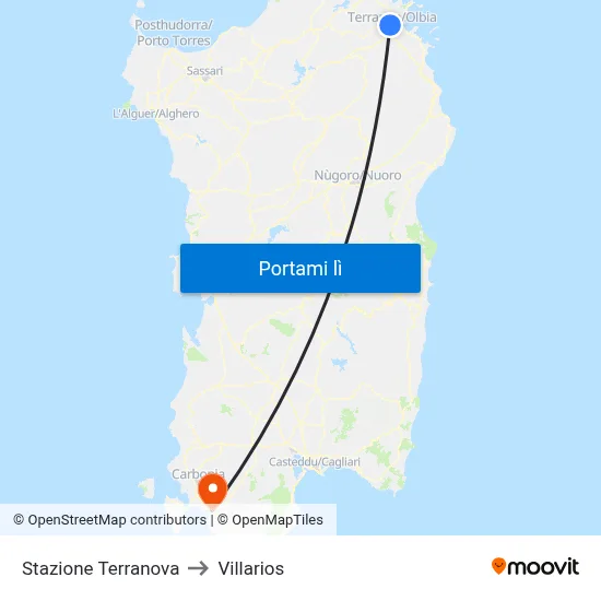 Stazione Terranova to Villarios map