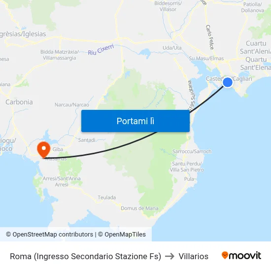 Roma (Ingresso Secondario Stazione Fs) to Villarios map
