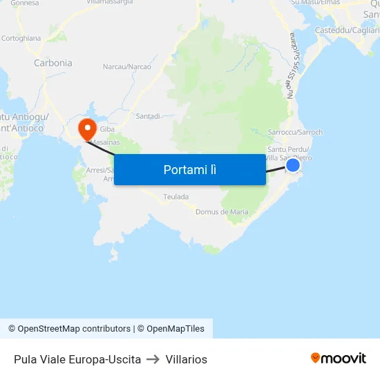 Pula Viale Europa-Uscita to Villarios map