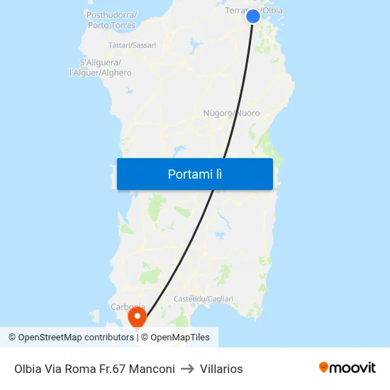 Olbia Via Roma Fr.67 Manconi to Villarios map