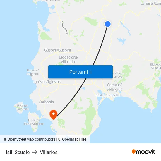 Isili Scuole to Villarios map